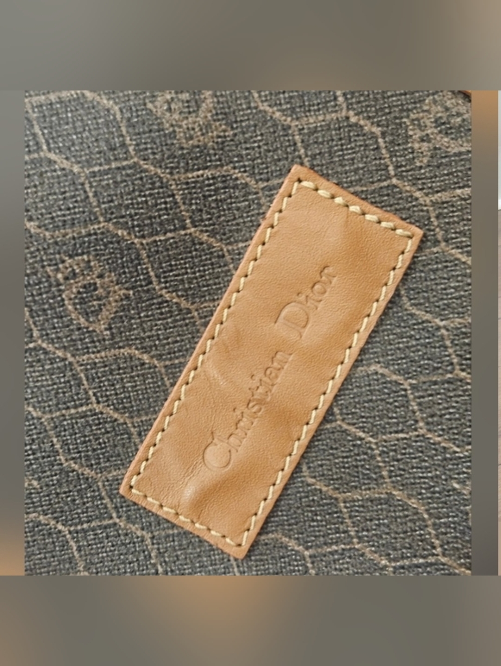 CHRISTIAN DIOR Vintage Honeycomb Boston Duffel Bag Navy Tan Leather Italy - Picture 2 of 14